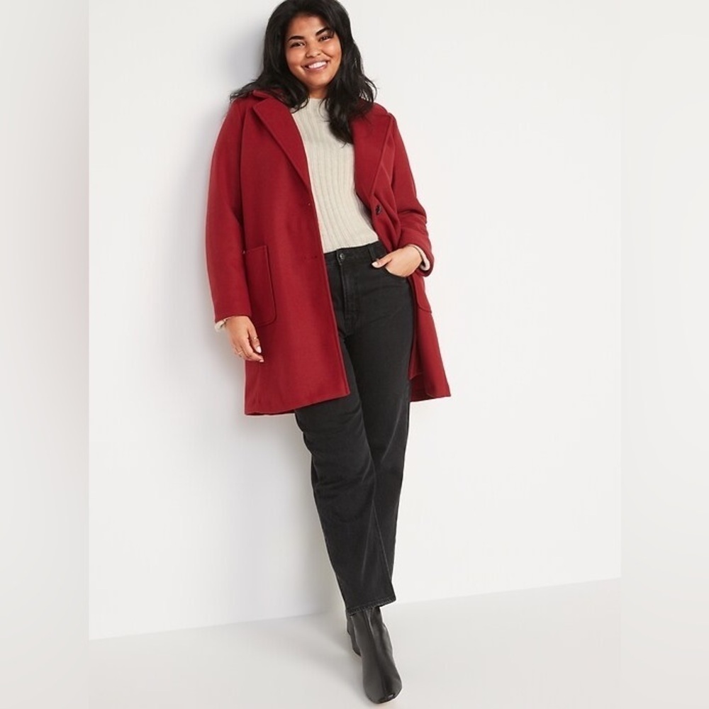 NWT Old Navy Plus Sz 4X Oversized Soft-Brushed Peacoat In Ruby Red